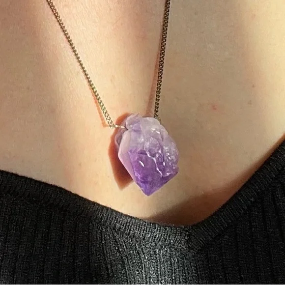 Elestial Amethyst Necklace, Vintage Mystical Magick raw amethyst pendant - Picture 3 of 7